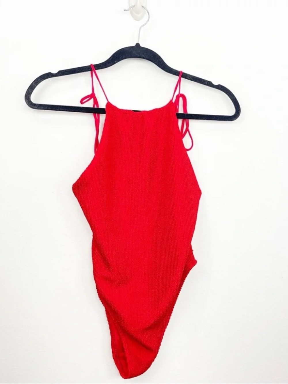 Frankie’s Bikinis Red Ribbed One Piece Swimsuit With Ties Size Small